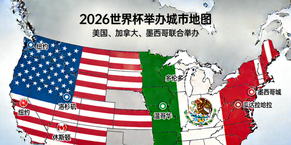 2026世界杯举办城市地图概念图 - 美国、加拿大、墨西哥联合举办